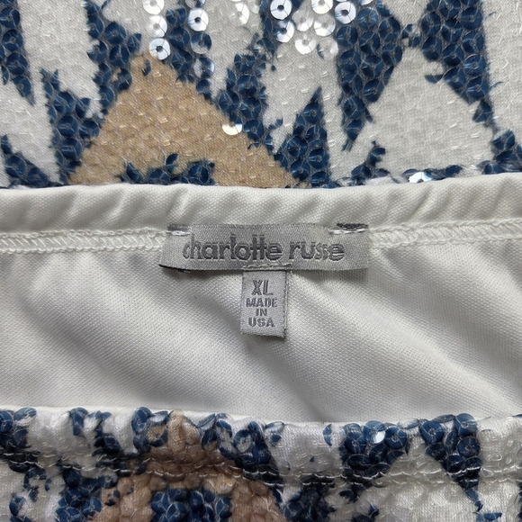 Charlotte Russe Blue and White Mini Sequin Pencil Skirt With Geometric Design XL - Picture 5 of 5